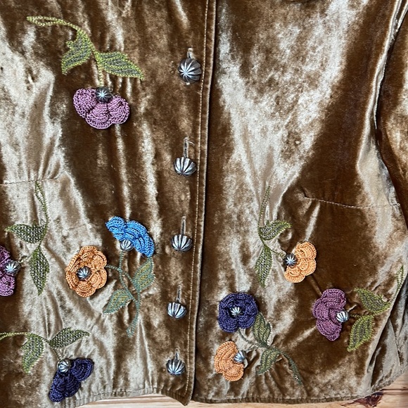 Double D Ranch Wear Golden Brown Shiny Velvet Floral With Studs Med Jacket - Picture 2 of 7